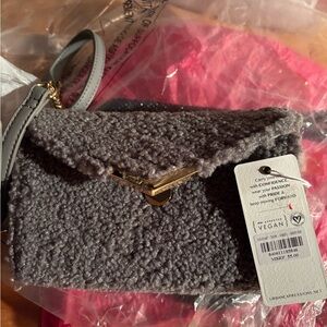 Urban expressions Vegan Gray Sherpa Crossbody Bag with Gold Accent